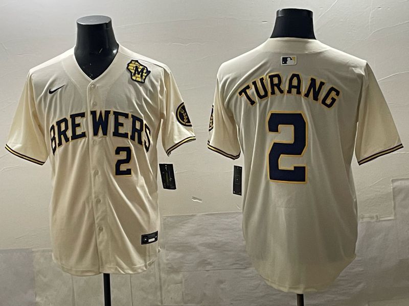 Men 2025 Milwaukee Brewers #2 Turang Cream 2025 Nike MLB Jersey 015->atlanta falcons->NFL Jersey